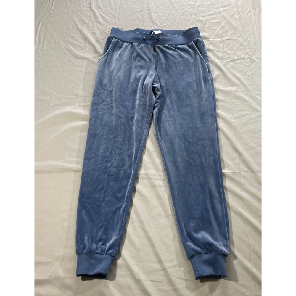 White Mark Velour Sweatpants Drawstring Joggers Blue Polyester Womens Size Small